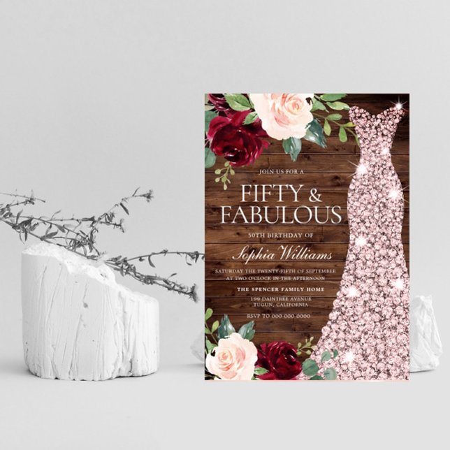 Convite Rosa Dourado Vestido Blush Rustic 50ª Festa de ani (Criador carregado)