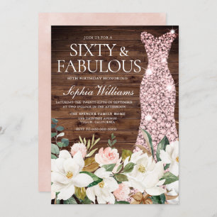 Convite Rosa Dourado Vestido Blush White Rustic 60º Aniver