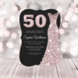 Convite Rosa Dourado Vestido Cor-de-rosa preto 50º Anivers<br><div class="desc">Rosa Dourada Blush Pink Dress Preto 50º Aniversário Mulheres Convites de festas Variações para o convite e itens correspondentes na nossa loja</div>