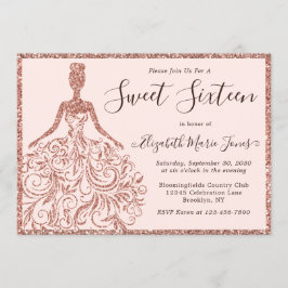 Convite Rosa Dourado Vestido De Lágrimas Doce Dezesseis 16