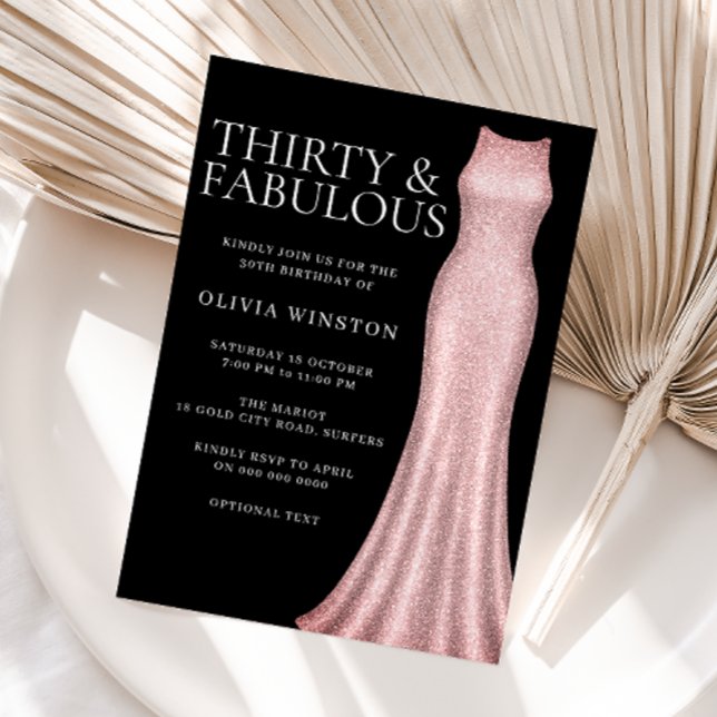 Convite Rosa Dourado Vestido e Festa de aniversário de 30  (Criador carregado)