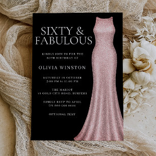 Convite Rosa Dourado vestido preto 60º Festa de aniversári