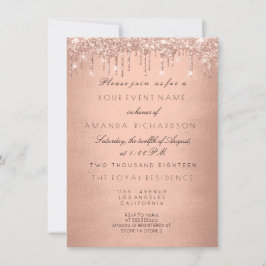 Convite Rosa Drips Dourado Real Glitter 16º Chá de panela