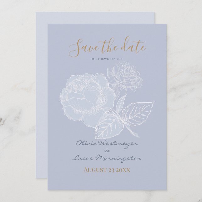 Convite Rosa Dusty Blue Watercolor Guarda a Data (Frente/Verso)