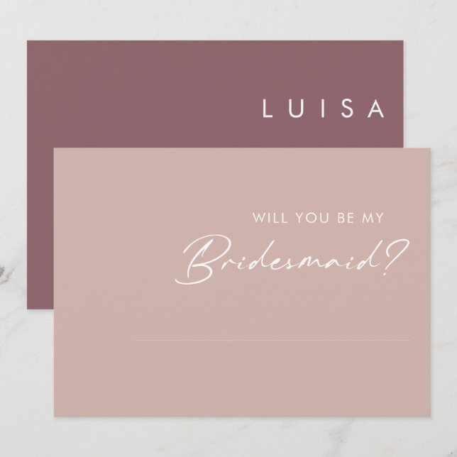 Convite Rosa Dusty Boho e placa de proposta da dama de Bri (Frente/Verso)