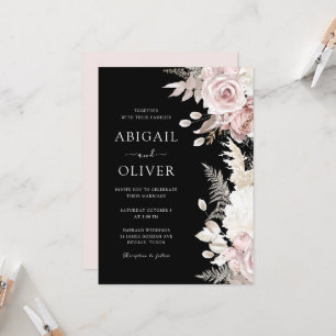 Convite Rosa Dusty, Casamento de Elegância Blush & Black