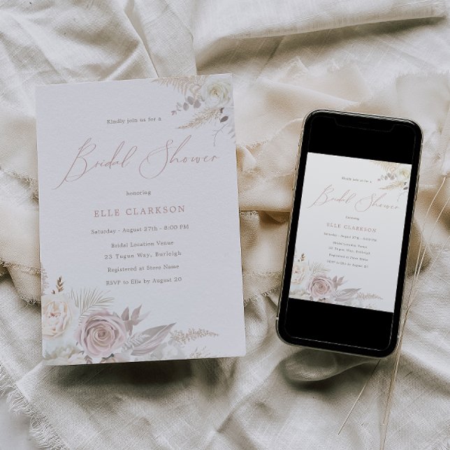 Convite Rosa Dusty e Chá de panela elegante de marfim (Criador carregado)