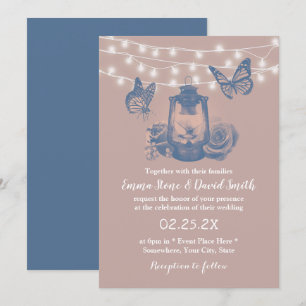 Convite Rosa Dusty Lanterna e Borboletas Casamento Russo