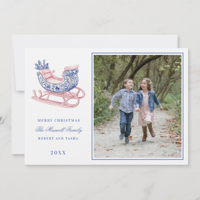 Convite Rosa e Azul, Damask Sleigh do Grande Milênio (Frente)