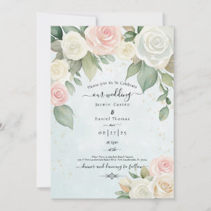 Convite Rosa e Branco Rosa Blooms Sombreados