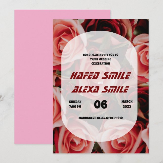 Convite Rosa e Casamento de design floral Elegante (Frente/Verso)