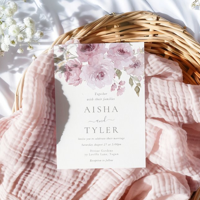 Convite Rosa e Casamento Floral Elegante Dusty (Criador carregado)