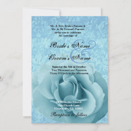 Convite Rosa e Casamento tema damasco azul de Turquesa
