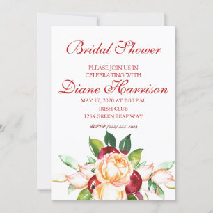 Convite Rosa e Chá de casamento Berry Watercolor Stems