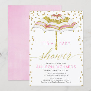 Convite Rosa e chá de fraldas da menina do guarda-chuva d