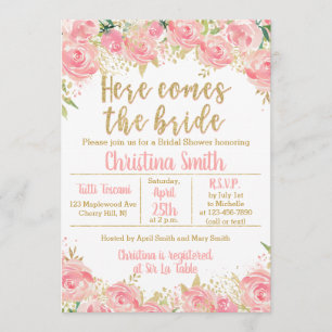 Convite Rosa e chás de panela florais Dourados