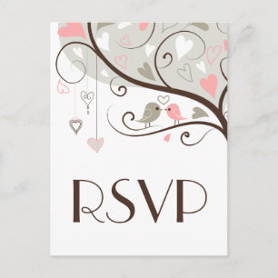 Convite Rosa e Cinza   Cartão postal de RSVP para Casament