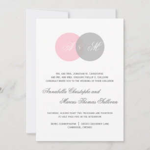 Convite Rosa e círculos entrelaçados cinzas que Wedding 