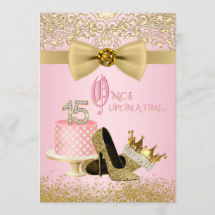 Convite Rosa e Dourado Quinceanera Princesa 15 Anos de Ida