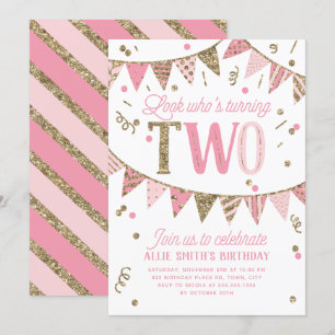 Convite Rosa e festa de aniversário Dourado da bandeira