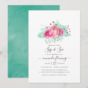 Convite Rosa e Floral Mint Sip e See