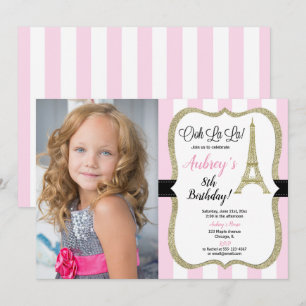 Convite Rosa e foto do aniversário da torre Eiffel de