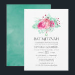 Convite Rosa e Mint Floral Bat Mitzvah<br><div class="desc">Cartões de convite para rosas rosas rosas rosas tênues,  com folhas tropicais brilhantes de menta,  concebidos para serem rápida e facilmente personalizados de acordo com as suas especificações de evento.</div>