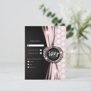 Convite Rosa e Preto Elegante Luxo Casamento RSVP