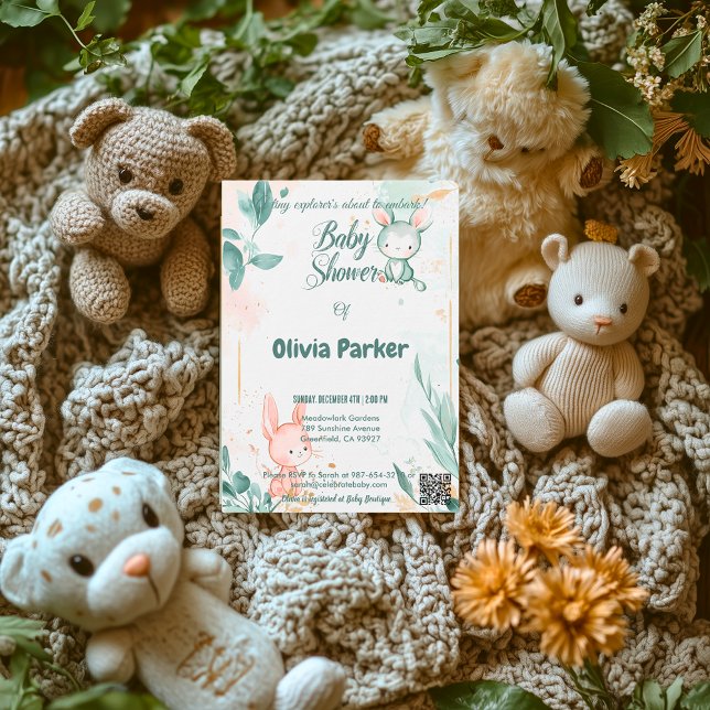 Convite Rosa e Sage, um bebê de cor-de-água verde (Criador carregado)