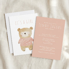 Convite Rosa É um Chá de fraldas de Urso Bonito de Aquarel