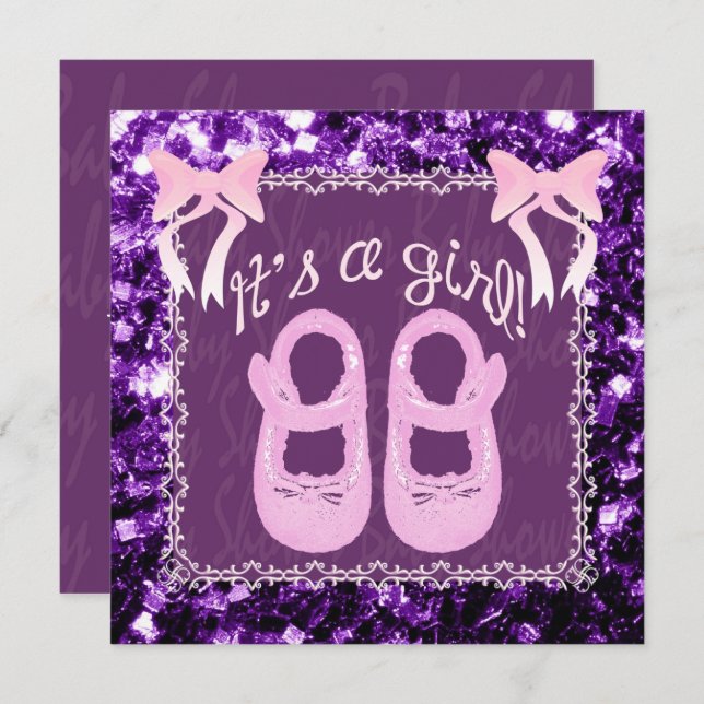 Convite Rosa É Uma Rapariga Roxo Chá de fraldas Convidar (Frente/Verso)