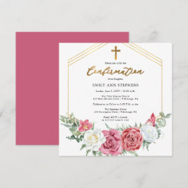 Convite Rosa Elegante | Confirmação da Dourada Frame Girl