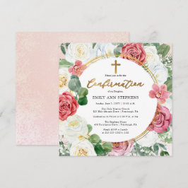 Convite Rosa Elegante | Confirmação da Dourada Frame Girl