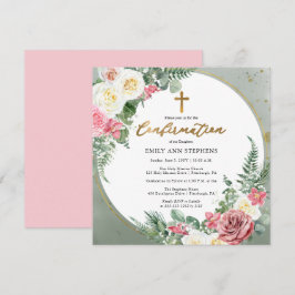 Convite Rosa Elegante | Confirmação da Dourada Frame Girl