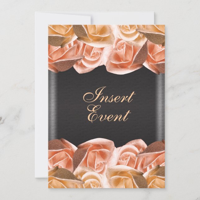 Convite rosa elegante de casamento negro de laranja (Frente)