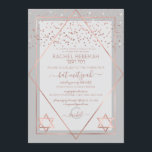 Convite Rosa Elegante de Confetti Dourada Bat Mitzvah<br><div class="desc">Este elegante e moderno convite do Bat Mitzvah é ideal para um evento clássico e formal. Ele apresenta um confete brilhante rosa dourado cintilante impresso esparso, espalhado sobre uma fina borda de diamante geométrico e retângulo com uma espessa cinza escura por baixo e cinza clara ao lado de estrelas rosa...</div>