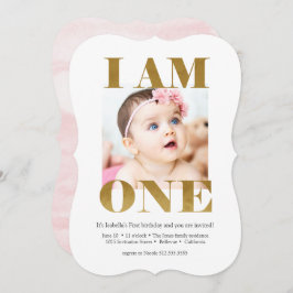 Convite Rosa Elegante + Dourado com primeiro aniversario d