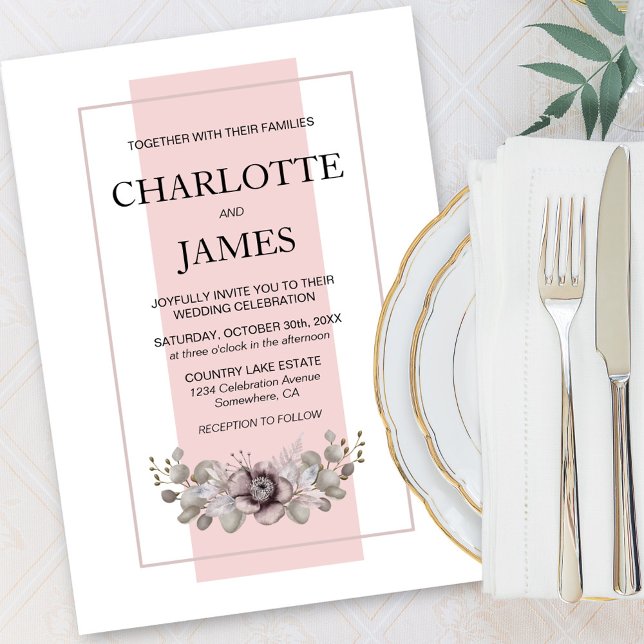 Convite Rosa Elegante Dusty com Casamento Eucalyptus (Criador carregado)