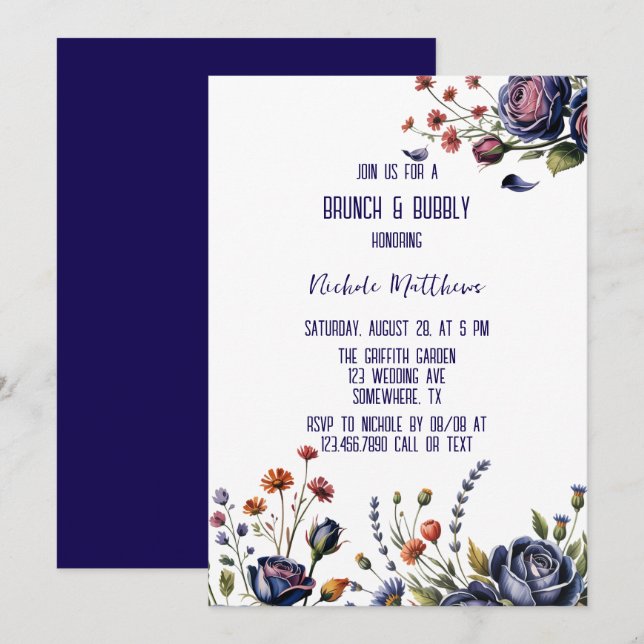 Convite Rosa Elegante e Brunch Coral e Bubble (Frente/Verso)