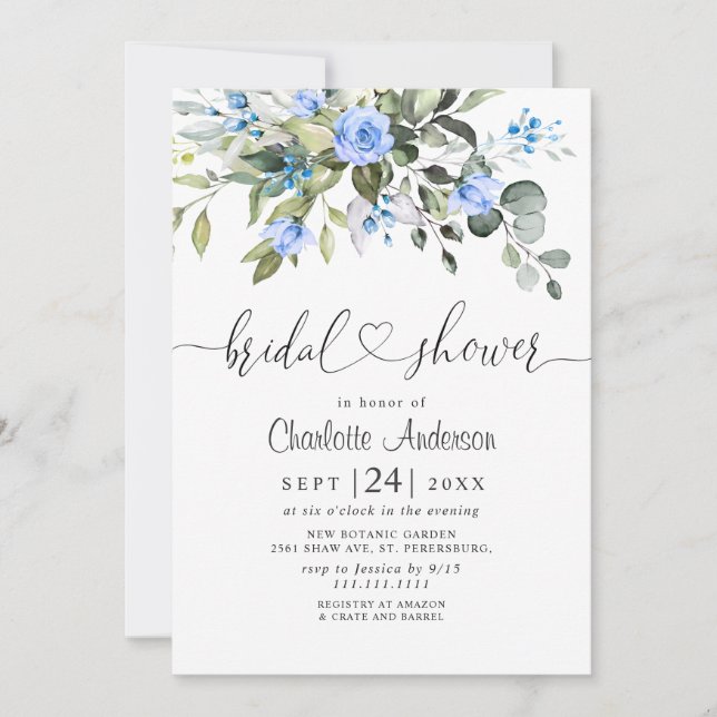 Convite Rosa Elegante Eucalyptus Blue (Frente)