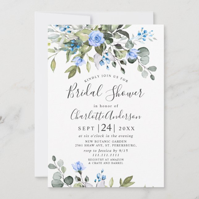 Convite Rosa Elegante Eucalyptus Blue (Frente)