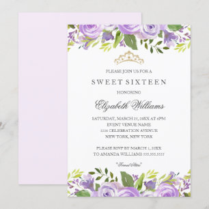Convite Rosa Elegante Floral Aguarela Sweet Sixteen