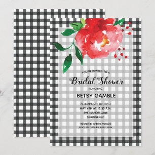 Convite Rosa Elegante no Chá de panela Gingham