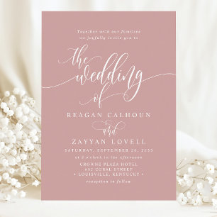 Convite Rosa Empoeirado Casamento Moderno Simples Script