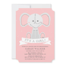 Rosa enchido do elefante é uma menina! Chá de