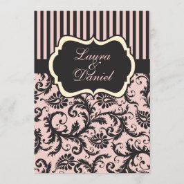 Convite Rosa Esbranquiçado, Creme, Cinza Damask Strike Inv