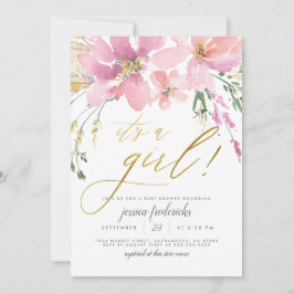 Convite Rosa Esbranquiçado e Dourado É um Chá de fraldas F