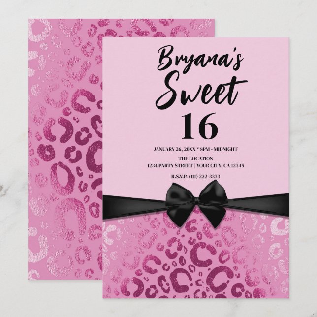 Convite Rosa Escuro & Claro Glam Impressão Leopardo Doce 1 (Frente/Verso)