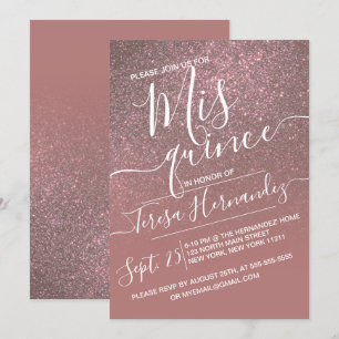 Convite Rosa Escuro Dourado brilho Ombre Quinceañera
