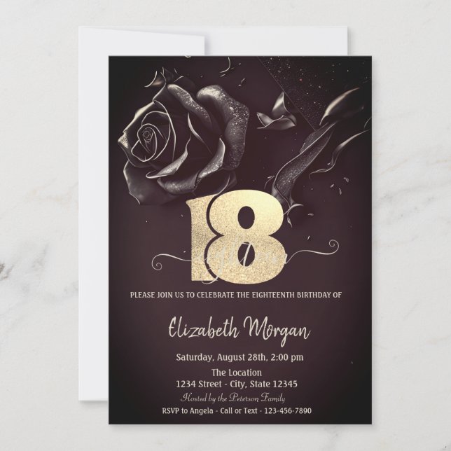Convite Rosa Escuro Gótico Borgonha 18º Aniversário (Frente)